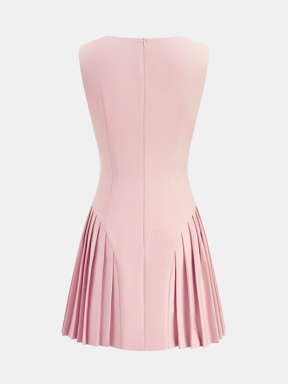 Commense Sleeveless White Pleated Hem Mini Dress - Picture 4 of 5